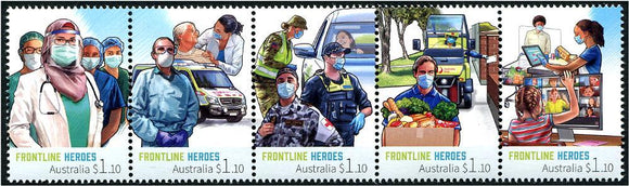 AUS2021-06 Australia COVID-19 Front Line Heroes Strip of 5 Different (1)
