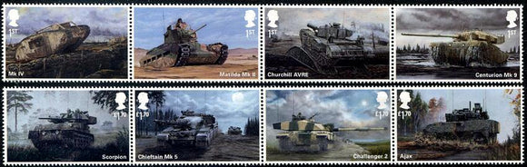 GRBR2021-16 Great Britain Army Vehicles Strips of 4 Different - Tanks (2)