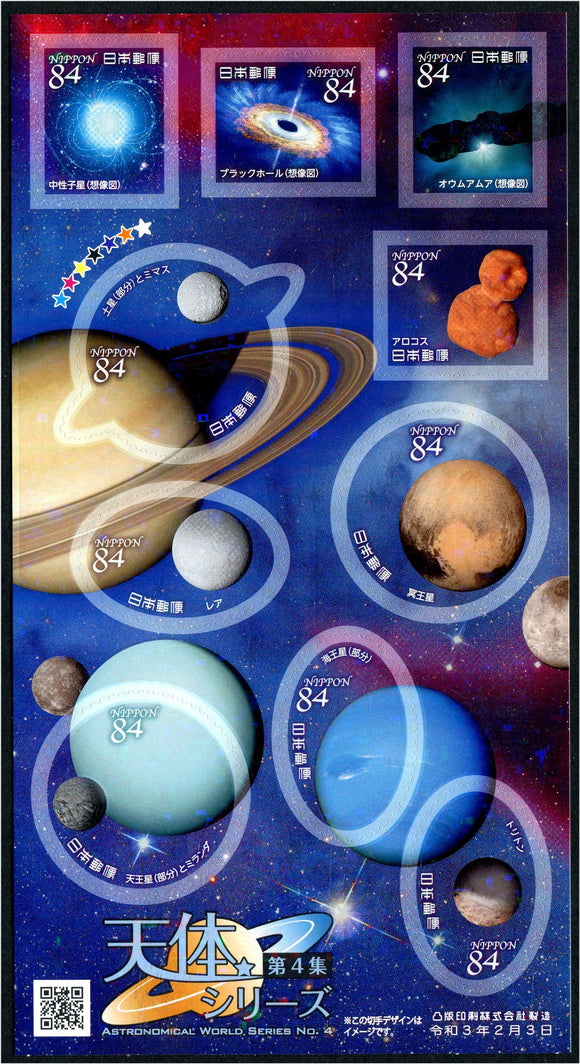 JP2021-05 Japan Astronomy Part 4 Self-Adhesive Sheetlet of 10 Different Shaped Stamps - The Solar System with Holograms (1)